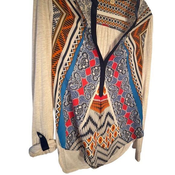 Anthropologie Tiny V-Neck Top Printed Chiffon Front Knit Back Sz XS - Picture 4 of 9